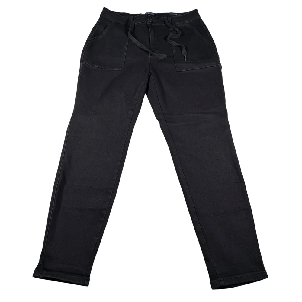 Judy Blue Jogger Pants Women 15/32(FIT 31x29) Black Drawstring High Rise Stretch